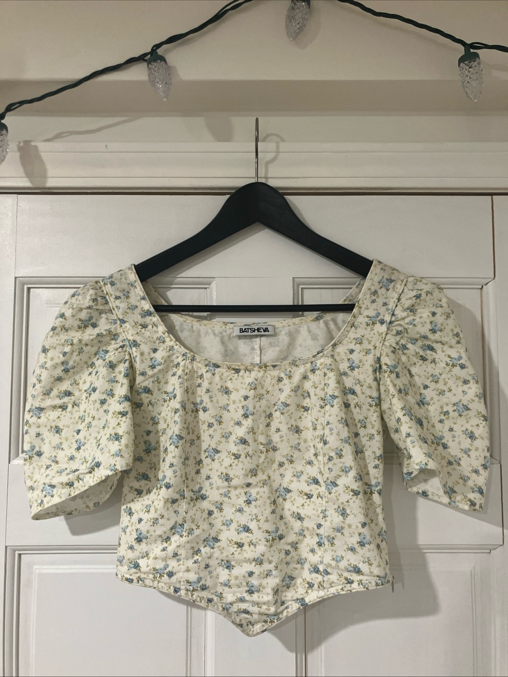 Batsheva Dirndl Floral Puff-Sleeve Cropped Blouse, size 4
